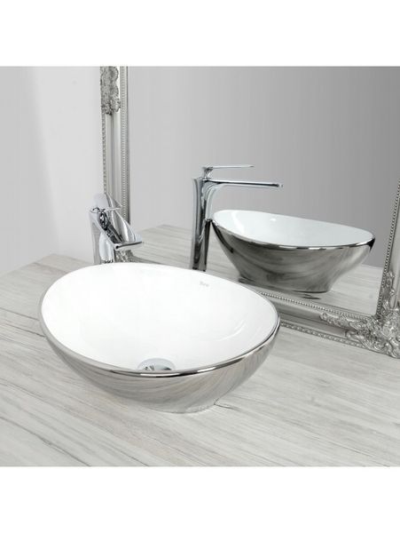 Керамическая чаша накладная Rea Sofia silver/white 41 см Sofia Silver\White фото