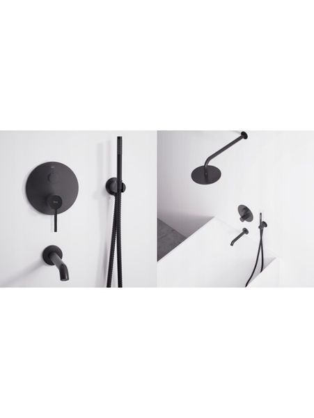 Душевая система скрытого монтажа Rea Lungo black с изливом, черная матовая Rea Lungo Black + Излив фото