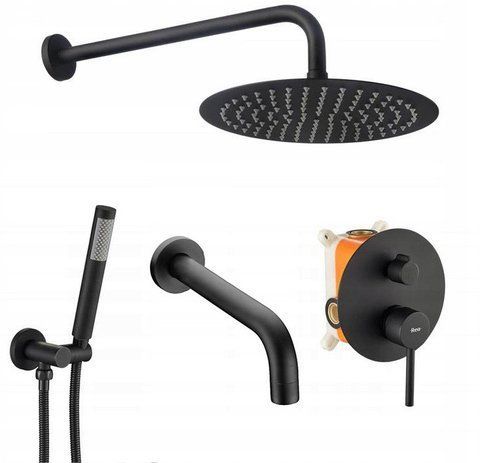 Душевая система скрытого монтажа Rea Lungo black с изливом, черная матовая Rea Lungo Black + Излив фото